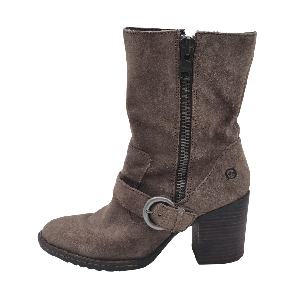 Born Boots Womens Size 7 Brown Suede Mid Calf Harness Biker Block Heel D08217‎
